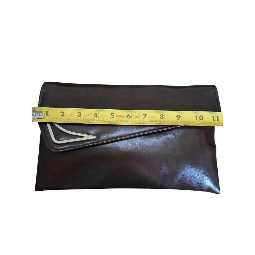 Vintage Art Deco Dark Brown Faux Leather Envelope Clutch Bag with Mirror Accent